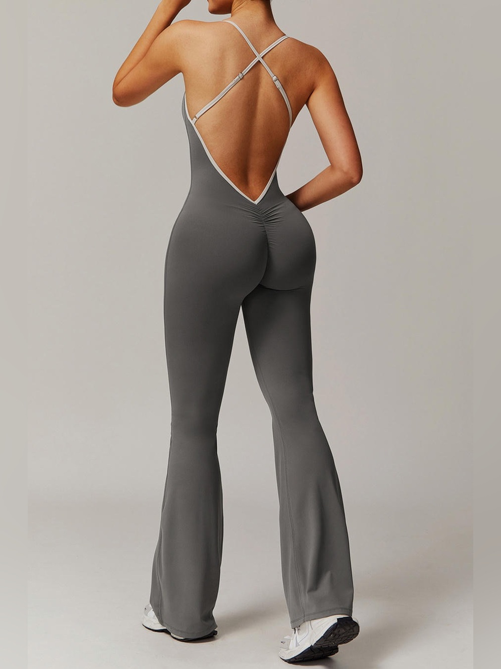 Backless Gray Flare Jumpsuit